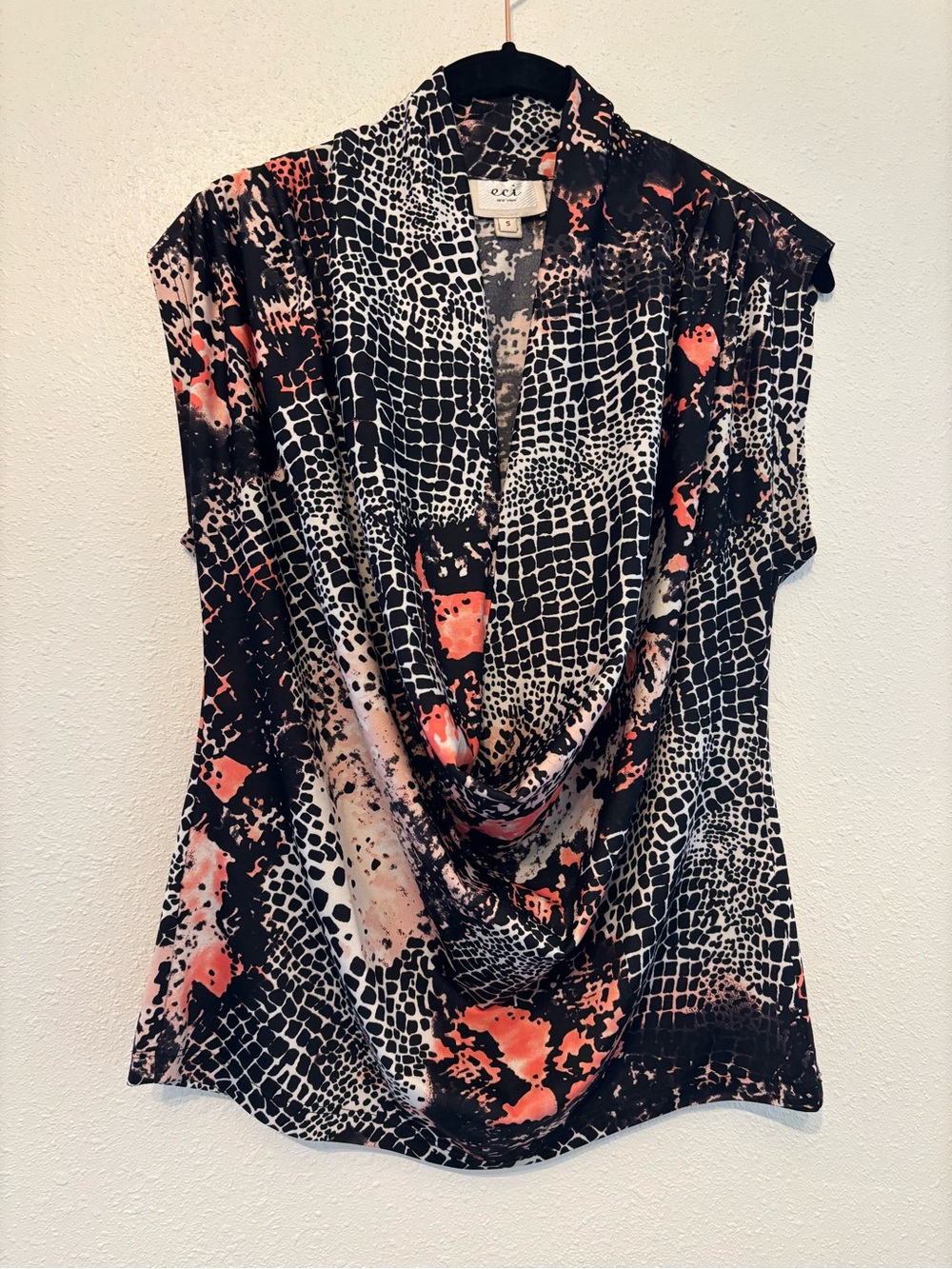 ECI Black, Coral & White Sleeveless Abstract Print sleeveless slouch blouse